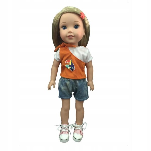 Lässige Kleidung für 14-Zoll-Puppen – orangefarbenes T-Shirt und Jeanshose