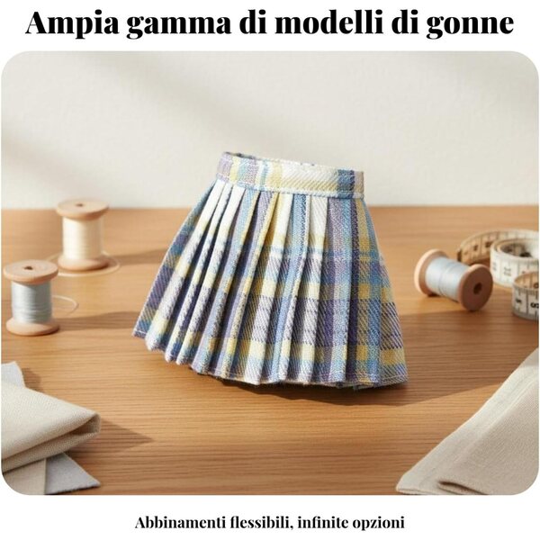 Predolo Gonna a Pieghe per Bambola BJD 1/6 Stile Scolaretta Quadri Blu Vita 12cm