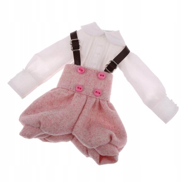Set abbigliamento bianco e rosa per bambole 12'' - camicia e pantaloni con bretelle
