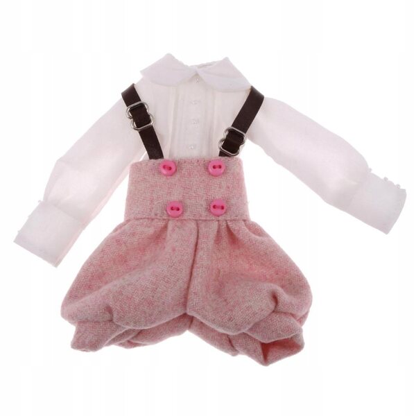Set abbigliamento bianco e rosa per bambole 12'' - camicia e pantaloni con bretelle