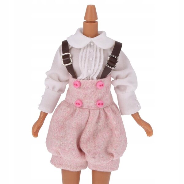 Set abbigliamento bianco e rosa per bambole 12'' - camicia e pantaloni con bretelle