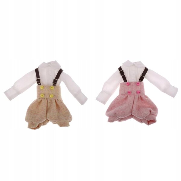 Set abbigliamento bianco e rosa per bambole 12'' - camicia e pantaloni con bretelle