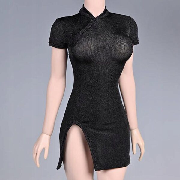 Schwarzes Cheongsam-Kleid für 12-Zoll-Puppen im Maßstab 1:6, traditionelles Cosplay-Kostüm