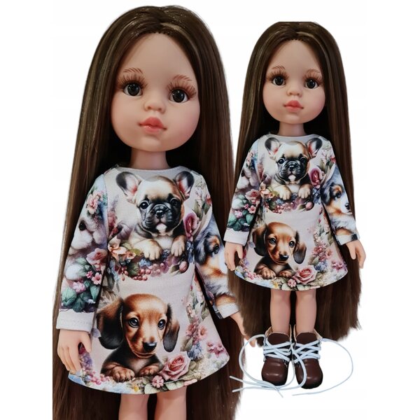 Kleid für 32 cm Paola Reina Puppe mit langen Ärmeln und Hundemuster