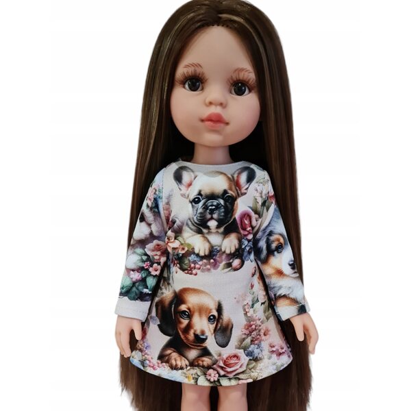 Kleid für 32 cm Paola Reina Puppe mit langen Ärmeln und Hundemuster