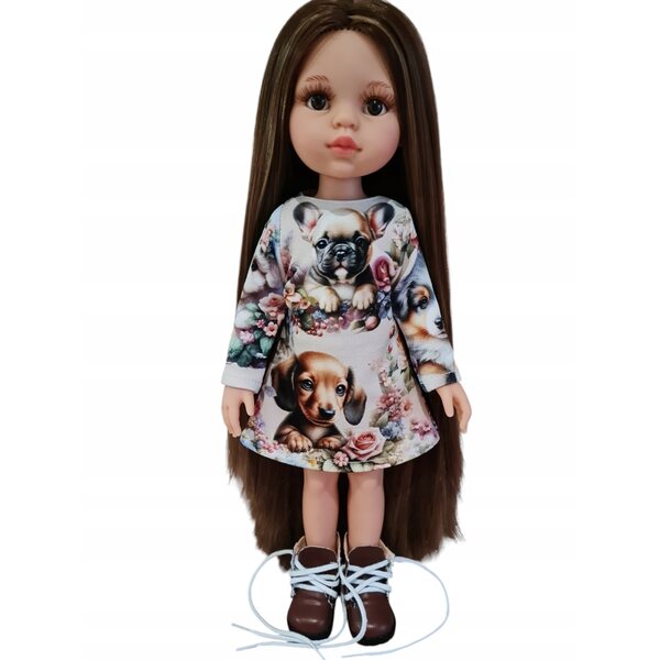 Kleid für 32 cm Paola Reina Puppe mit langen Ärmeln und Hundemuster