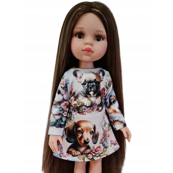Kleid für 32 cm Paola Reina Puppe mit langen Ärmeln und Hundemuster