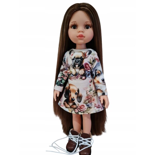 Kleid für 32 cm Paola Reina Puppe mit langen Ärmeln und Hundemuster