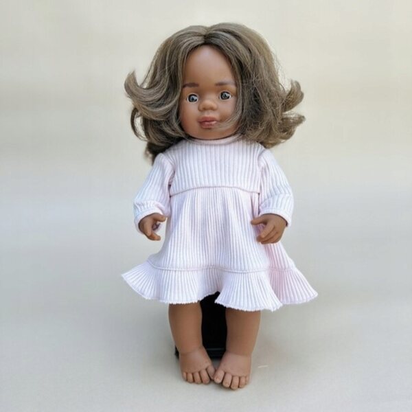 Rosa Kleid für eine 38 cm große Miniland-Puppe | Gerippte Strickwaren