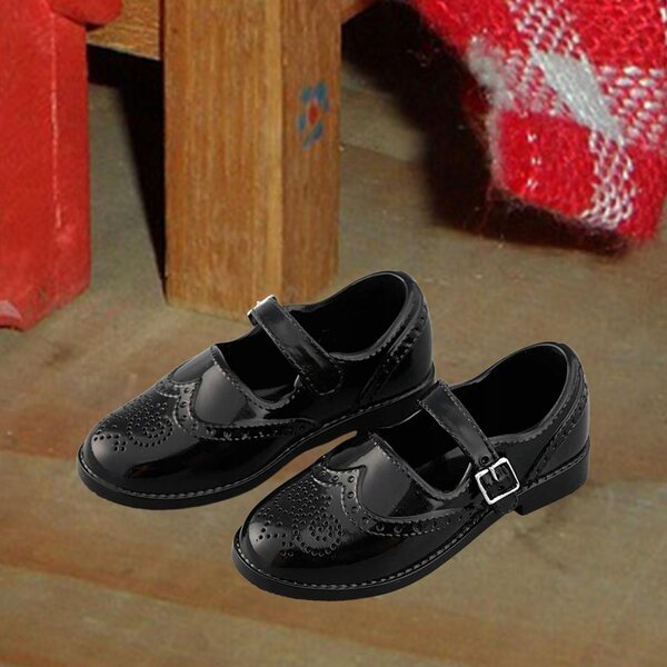 Miniature scarpe per bambole Brogues classici britannici in scala 1/4 nere
