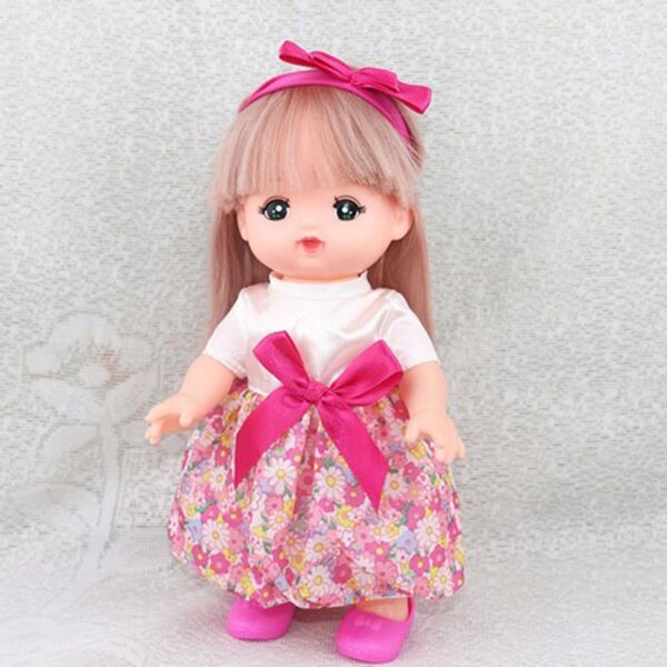 Gonna estiva rosa per bambole Mellchan 25 cm con fascetta per capelli