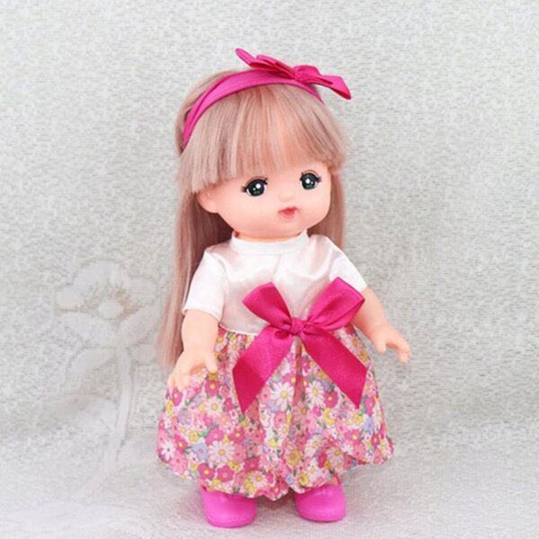 Gonna estiva rosa per bambole Mellchan 25 cm con fascetta per capelli