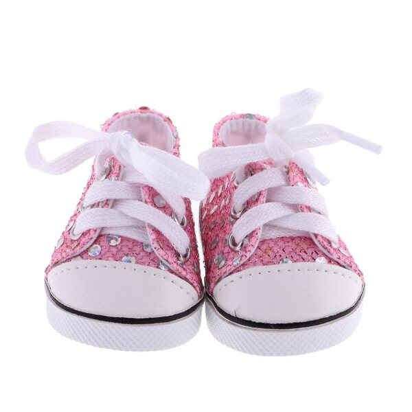 1 Paar rosafarbene Pailletten-Sneaker für 18-Zoll-Puppen – modisch und bequem