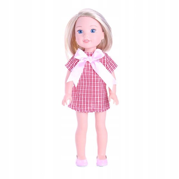 Kariertes Kleid mit Schleife für eine 14-Zoll-Puppe – trendiges Outfit