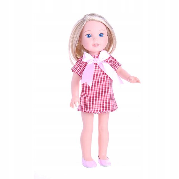 Kariertes Kleid mit Schleife für eine 14-Zoll-Puppe – trendiges Outfit