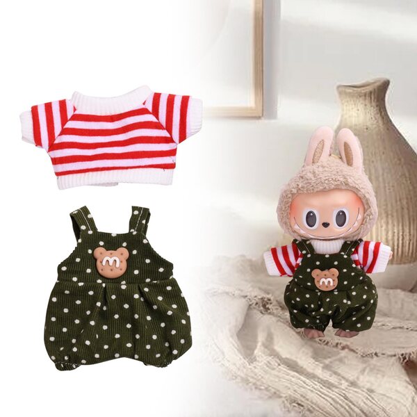Mini abbigliamento per bambole 6 pollici - T-shirt con orsetto verde a pois