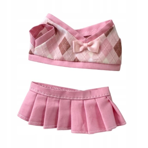 Set 2 vestiti a quadri per bambole 15-17 cm con gonna rosa morbida