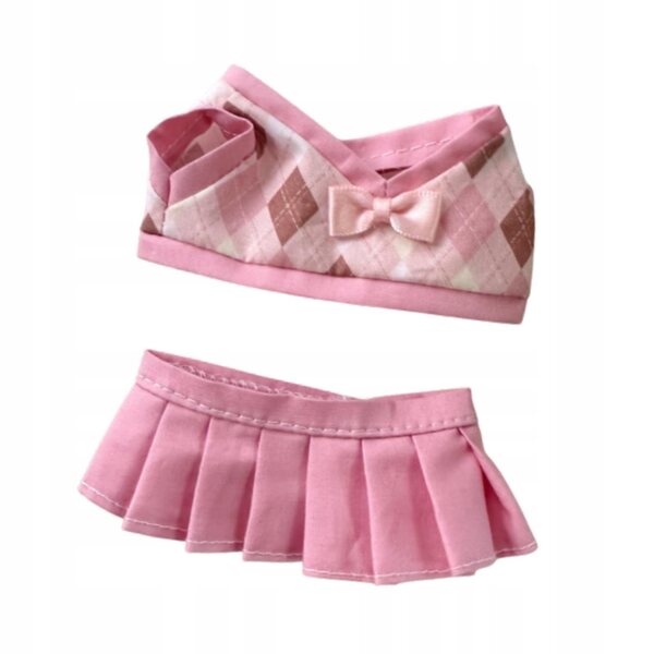 Set 2 vestiti a quadri per bambole 15-17 cm con gonna rosa morbida