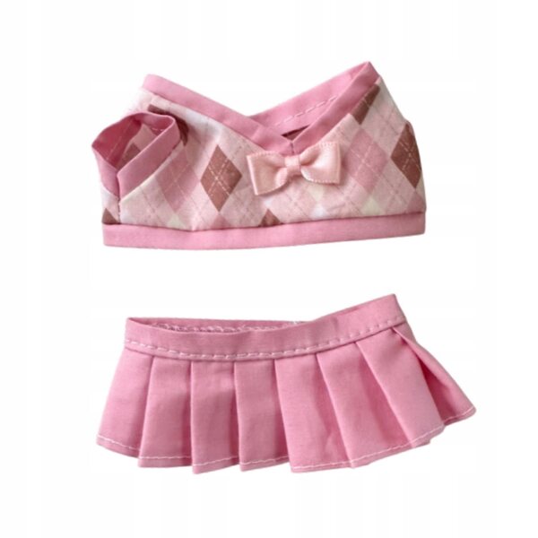 Set 2 vestiti a quadri per bambole 15-17 cm con gonna rosa morbida