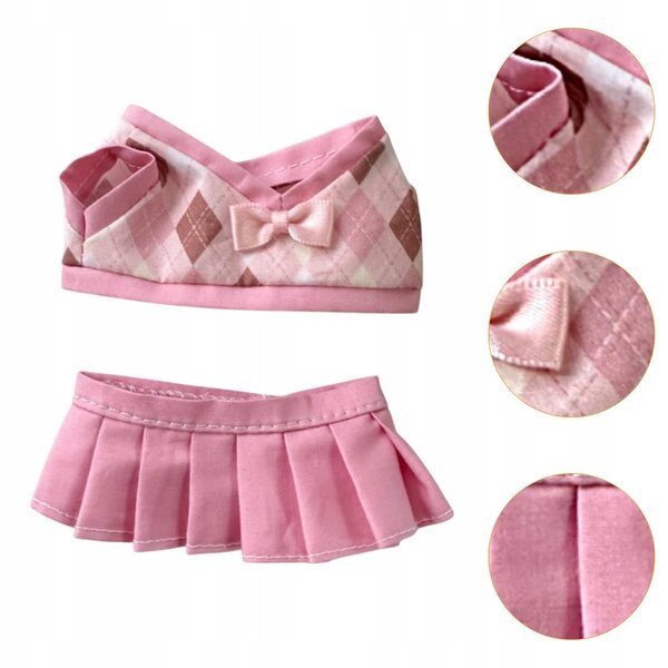Set 2 vestiti a quadri per bambole 15-17 cm con gonna rosa morbida
