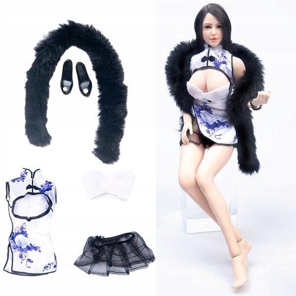 Minigonna Qipao 1:6 stampa tradizionale senza maniche per bambole 12 cm
