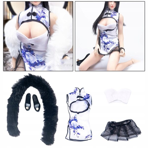 Minigonna Qipao 1:6 stampa tradizionale senza maniche per bambole 12 cm