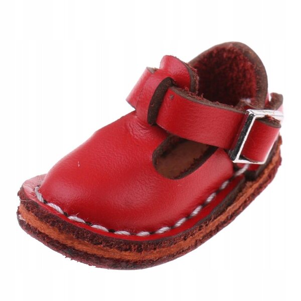Fashion Shoes PU Leather Flat Ankle Belt Shoes for 12 Doll Red