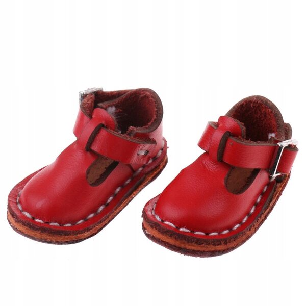 Fashion Shoes PU Leather Flat Ankle Belt Shoes for 12 Doll Red