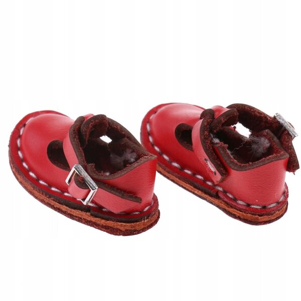 Fashion Shoes PU Leather Flat Ankle Belt Shoes for 12 Doll Red