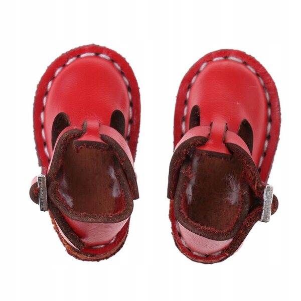 Fashion Shoes PU Leather Flat Ankle Belt Shoes for 12 Doll Red