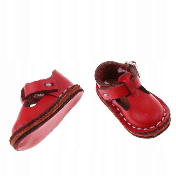 Fashion Shoes PU Leather Flat Ankle Belt Shoes for 12 Doll Red