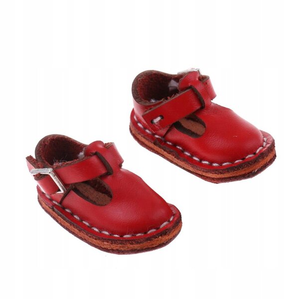 Fashion Shoes PU Leather Flat Ankle Belt Shoes for 12 Doll Red