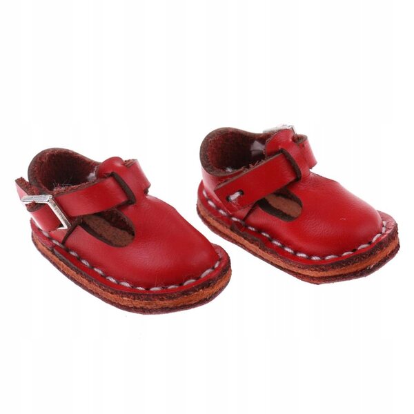 Fashion Shoes PU Leather Flat Ankle Belt Shoes for 12 Doll Red
