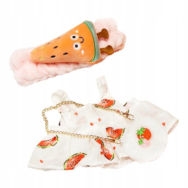 Kleid für 30-cm-Puppe mit Stirnband und Umhängetasche aus weichem Stoff