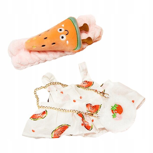 Kleid für 30-cm-Puppe mit Stirnband und Umhängetasche aus weichem Stoff