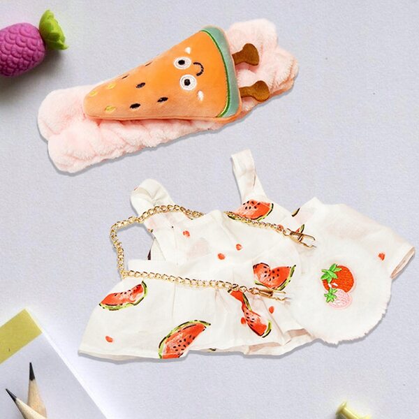 Kleid für 30-cm-Puppe mit Stirnband und Umhängetasche aus weichem Stoff