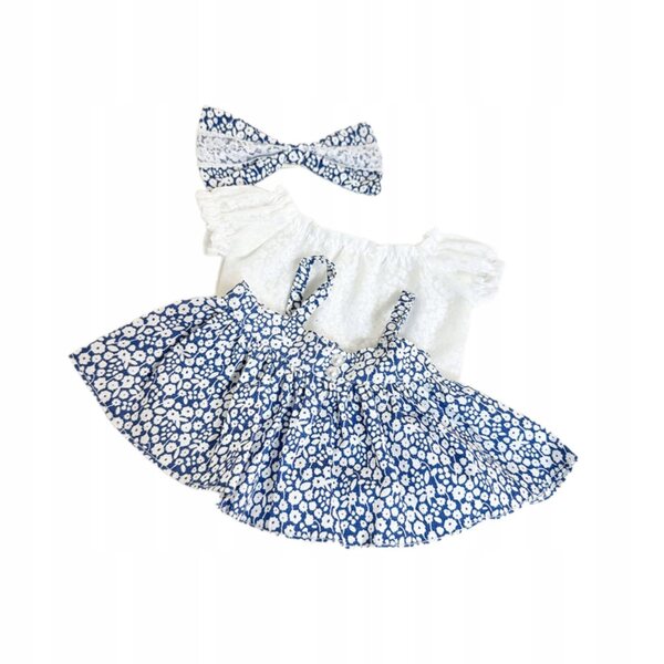Kleid für 38-cm-Puppen mit Muster und Accessoires, widerstandsfähiges blaues Kostüm