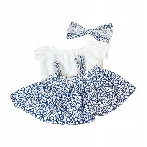 Kleid für 38-cm-Puppen mit Muster und Accessoires, widerstandsfähiges blaues Kostüm