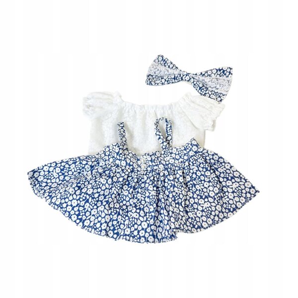Kleid für 38-cm-Puppen mit Muster und Accessoires, widerstandsfähiges blaues Kostüm