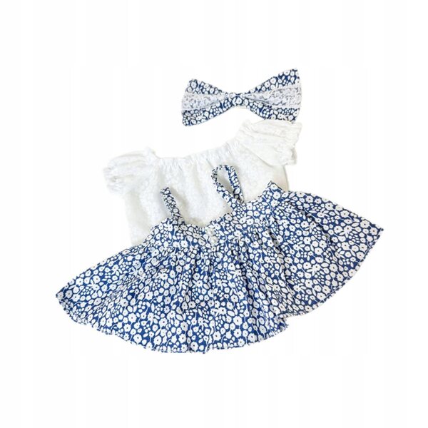 Kleid für 38-cm-Puppen mit Muster und Accessoires, widerstandsfähiges blaues Kostüm