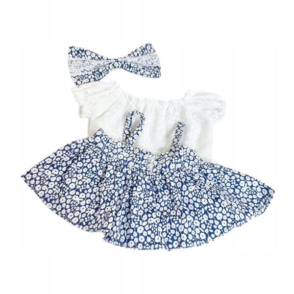 Kleid für 38-cm-Puppen mit Muster und Accessoires, widerstandsfähiges blaues Kostüm
