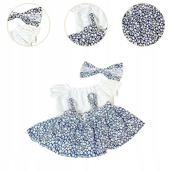 Kleid für 38-cm-Puppen mit Muster und Accessoires, widerstandsfähiges blaues Kostüm