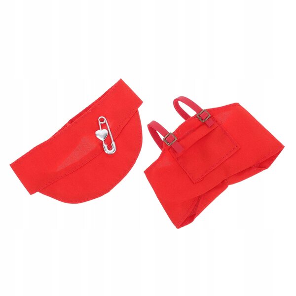 Set Vestiti Rossi per Bambole con Cappello e Bretelle per Giochi Creativi