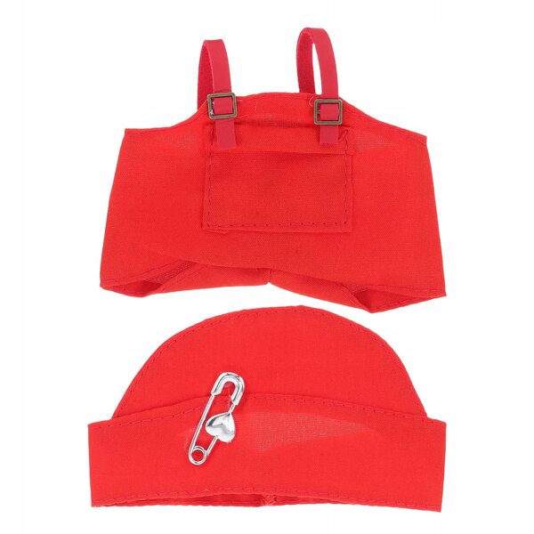 Set Vestiti Rossi per Bambole con Cappello e Bretelle per Giochi Creativi