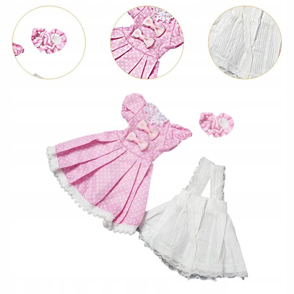 Prinzessinnenkleid für 1/6 BJD Puppe Rosa und Weiß, Komplettset