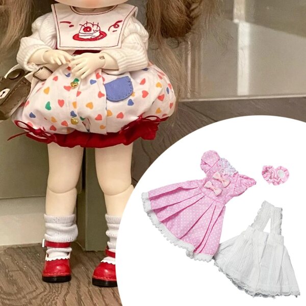 Prinzessinnenkleid für 1/6 BJD Puppe Rosa und Weiß, Komplettset