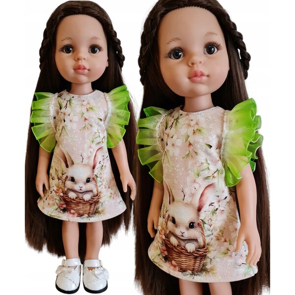Dress for Paola Reina doll with tulle and bunny motif, age 3+
