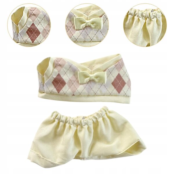 Set 2 vestiti a quadri per bambole 15-17 cm con pantaloni gialli morbidissimi