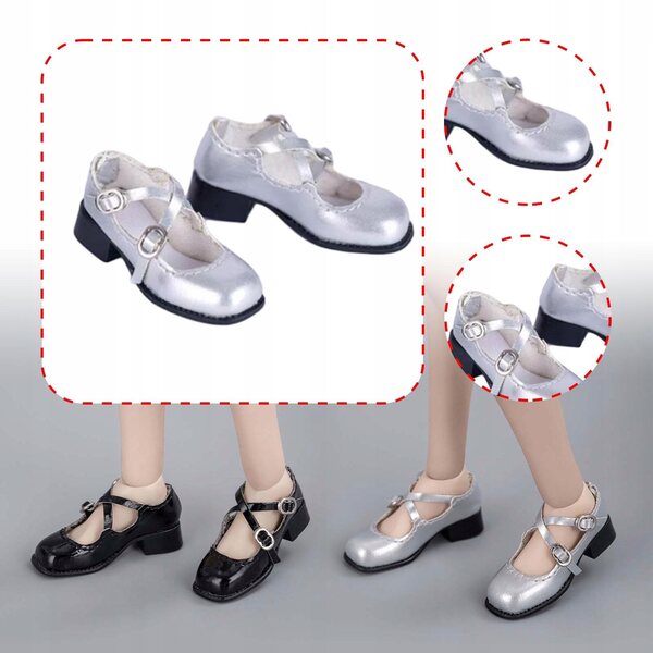 Bequeme und modische PU-Puppenschuhe mit niedrigem Absatz im Maßstab 1:6 für 12-Zoll-Figuren