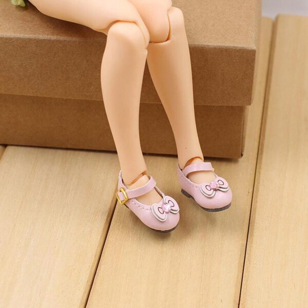 Scarpe in pelle PU rosa con fiocco e strass per bambole 1/6, 12'' Blythe
